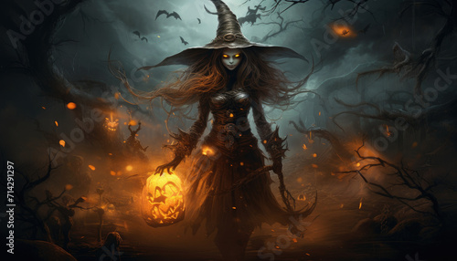 Woodland and scary background, halloween themed witch photo