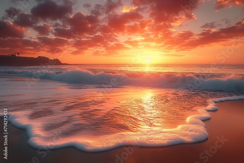 Sunrise on the beach beautiful seascape view for a getaway