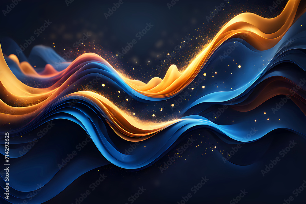 blue glow gold waves flow particle abstract bokeh background blue glow gold waves flow particle abstract bokeh background