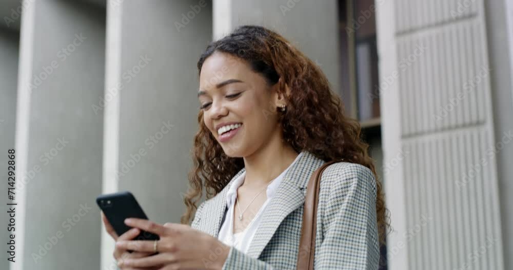 Smile, phone or businesswoman in city on social media to chat on internet post or website notification. News info, building or female entrepreneur on mobile app texting, networking or typing online Smile, phone or businesswoman in city on social media to chat on internet post or website notification. News info, building or female entrepreneur on mobile app texting, networking or typing online