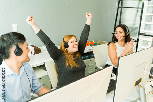 Excited sales representative just made a huge sale during work
