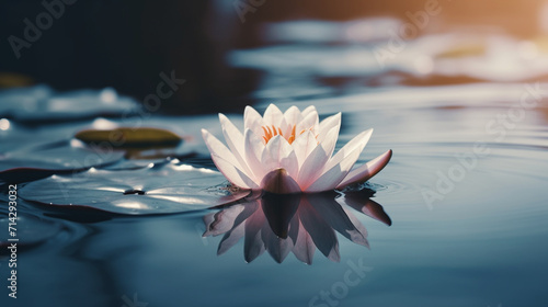 A lotus flower floats on the water. AI Generated