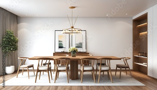 3D Rendering Dinning room with wood table and Chair