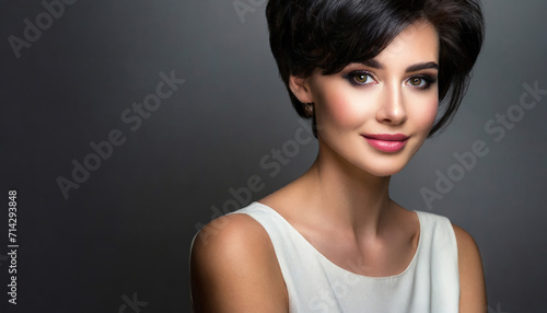 Glamorous Brunette Lady with a Radiant Smile. Portrait of a Pretty Young Woman in a Luxury Studio