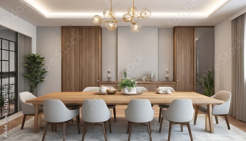 3D Rendering Dinning room with wood table and Chair © Antonio Giordano