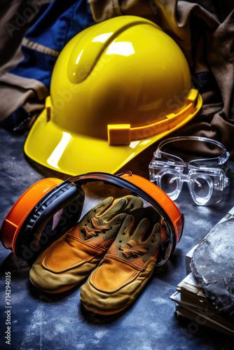 Yellow safety helmet and shoes