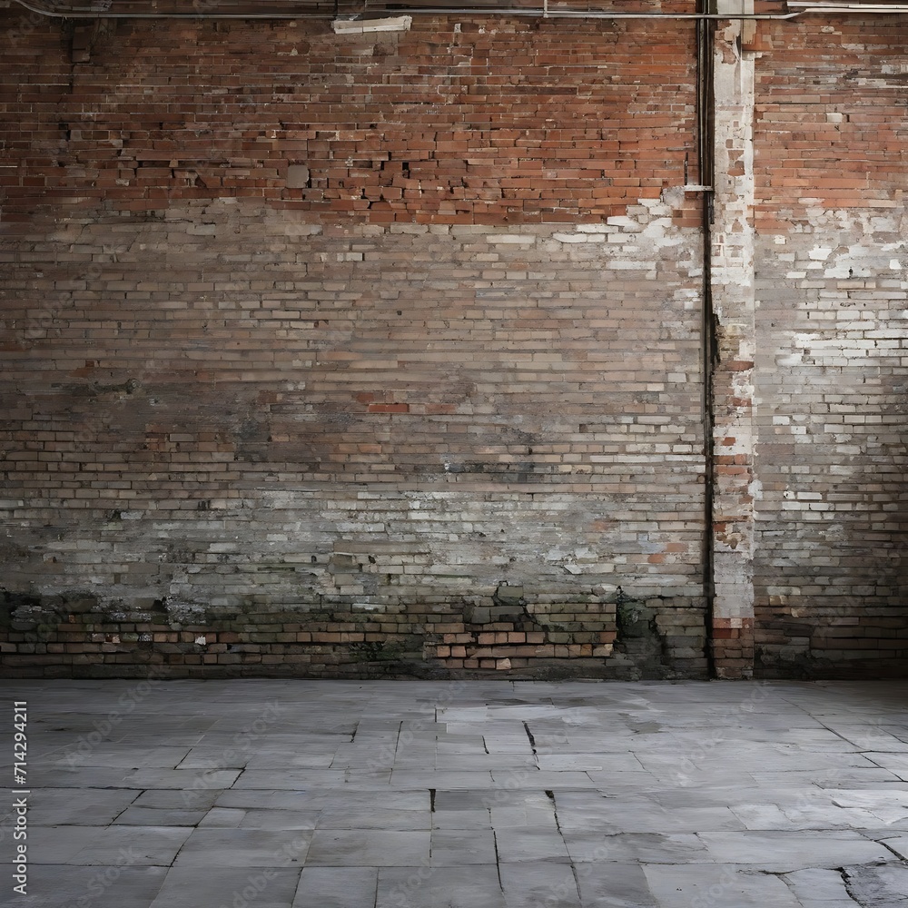 Fototapeta premium Aged building sidewalk ageing old tile concrete destroyed wreck grunge warehouse old street stressed textur urban blank decay rty brick room dye rough background floor obsolete wall industrial urban