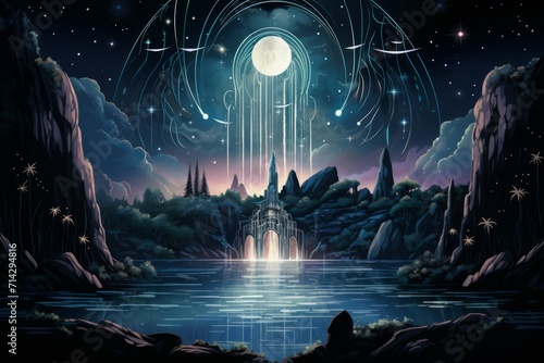 Enchanted moonlit waterfalls, flowing with liquid silver and granting wishes to those who bathe beneath them - Generative AI