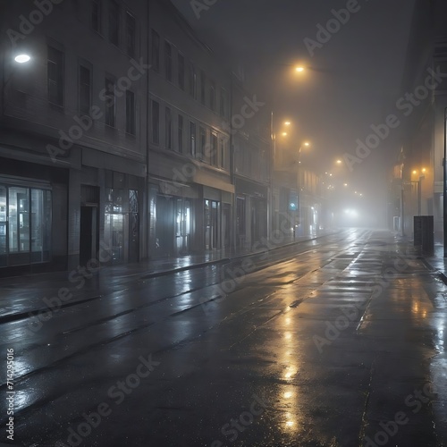 City wet road or alley in a misty night © Antonio Giordano