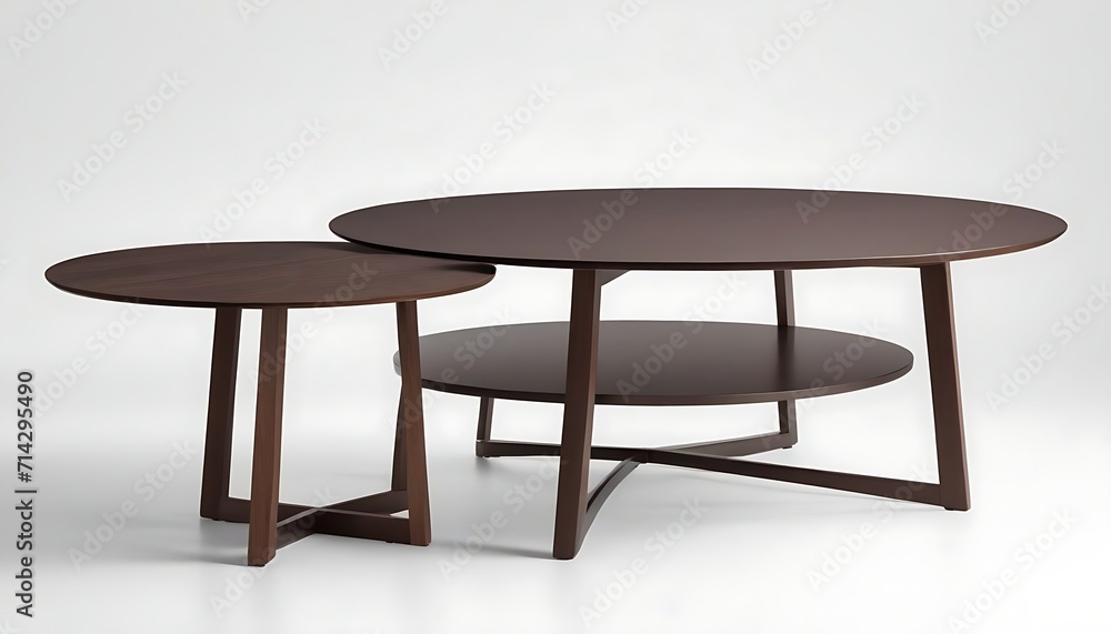 Dark brown wooden round coffee table, dinning table, magazines table. Modern designer, table isolated on white background. Series of furniture. Dark brown wooden round coffee table, dinning table, magazines table. Modern designer, table isolated on white background. Series of furniture.