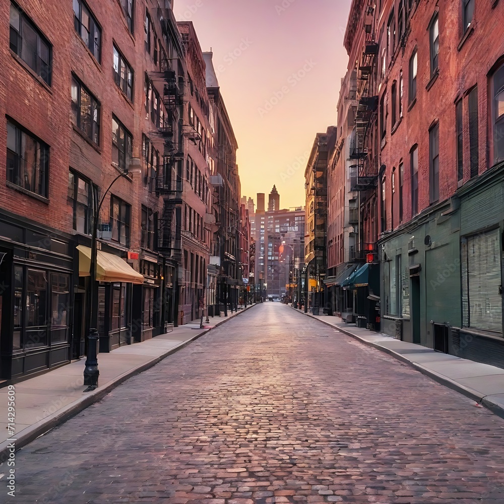 Empty street at sunset time in soho district, New York Empty street at sunset time in soho district, New York
