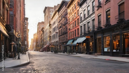 Empty street at sunset time in soho district, New York photo