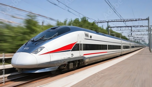 Long high-speed train travels at high speed, moving fast