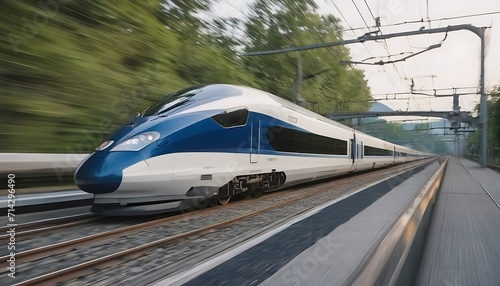 Long high-speed train travels at high speed, moving fast