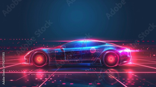 Automotive diagnostics in digital futuristic style. ?oncept for auto future or the development of innovations and technologies in vehicles. Vector illustration with light effect and neon   photo