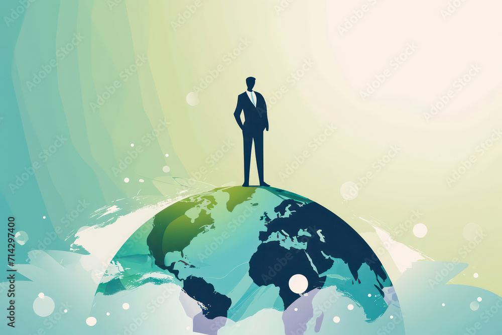 business man standing on a globe business man standing on a globe