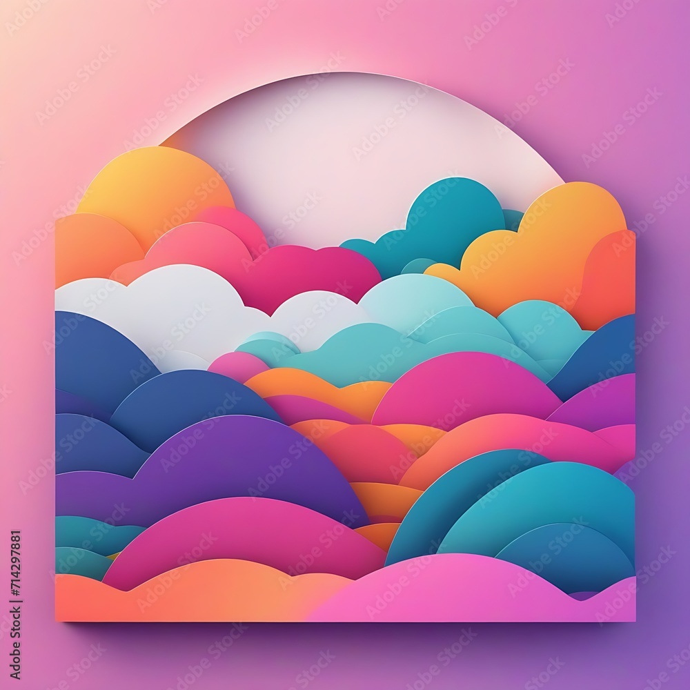 Vector 3D abstract background with paper cut shapes. Colorful carving art. Paper craft landscape with gradient fade colors. Minimalistic design layout for business presentations, flyers, posters. Vector 3D abstract background with paper cut shapes. Colorful carving art. Paper craft landscape with gradient fade colors. Minimalistic design layout for business presentations, flyers, posters.