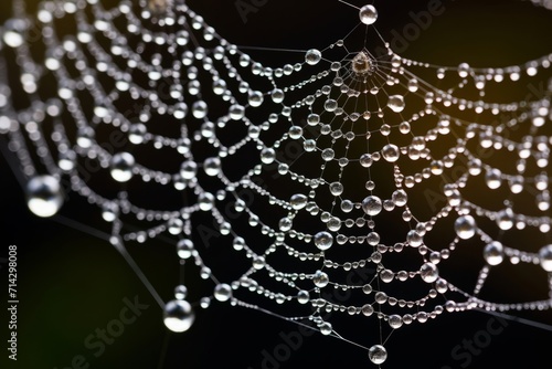Enchanting Spider Webs Sparkling with Dew in the Serene Morning, a Captivating and Magical Sight