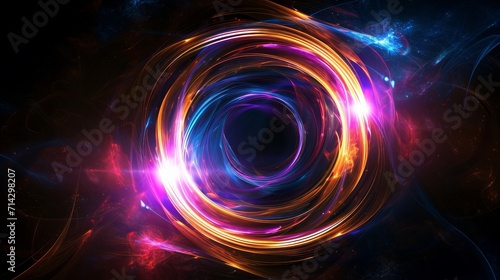 Glow swirl light effect. Circular lens flare. Abstract rotational lines. Power energy element. Luminous sci-fi. Shining neon lights cosmic abstract frame. Magic round frame. Swirl trail effect     photo
