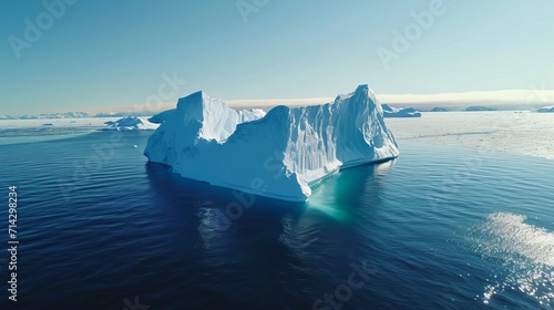 Iceberg aerial drone video- giant icebergs in Disko Bay on greenland floating in Ilulissat icefjord from melting glacier Sermeq Kujalleq Glacier Affected by Global warming and climate change.     photo