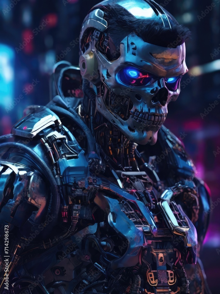 Futuristic Artificial intelligence, Cyborg bionic human robotic synthetic android Cyberpunk concept

