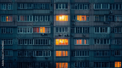 the light burns in one window of the multitude in a multi-storey residential building 