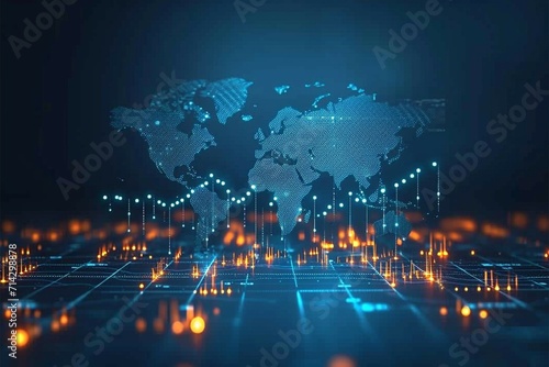 view Global economy surge financial graph, business charts on 3D background