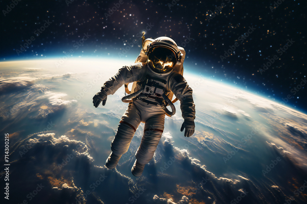 astronaut in space with curvature of planet earth in the background astronaut in space with curvature of planet earth in the background