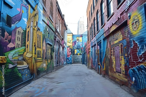 Animated street art alley with 3d murals