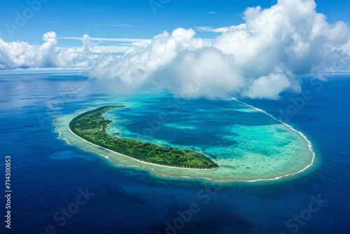 Pristine coral atoll with turquoise lagoon