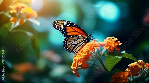 Beautiful image in nature of monarch butterfly on lantana flower © GraphicGuru