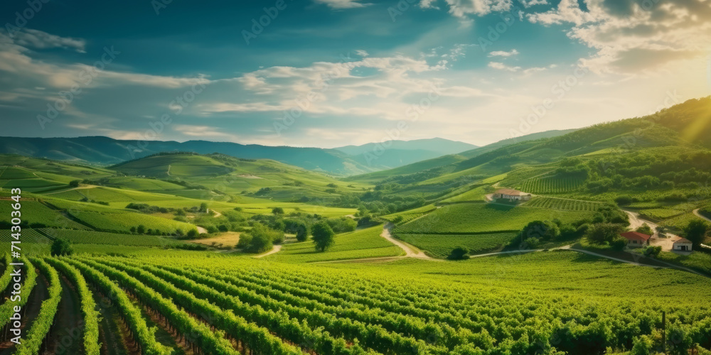 Beautiful landscape of Vineyards in European region in summer season comeliness