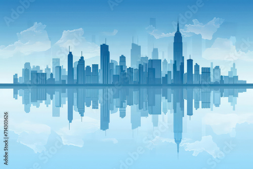 illustration of a city with its skyline reflected