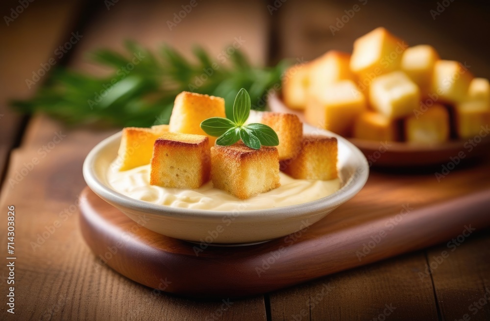 St. Davids Day, national Welsh cuisine, traditional Welsh croutons, melted cheese sauce, fondue, beautiful serving, appetizing photo St. Davids Day, national Welsh cuisine, traditional Welsh croutons, melted cheese sauce, fondue, beautiful serving, appetizing photo