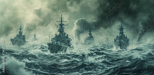 many ships are in the water on a stormy day