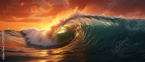 Beautiful sunset above sea or ocean. © Amer