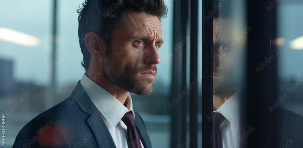 a businessman looks to the window a businessman looks to the window