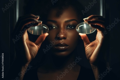 Black woman taking capsule at home photography