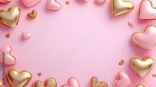 pink and gold Valentine's day frame background with copy space