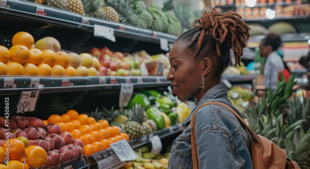 a black woman shopping at healthy food market