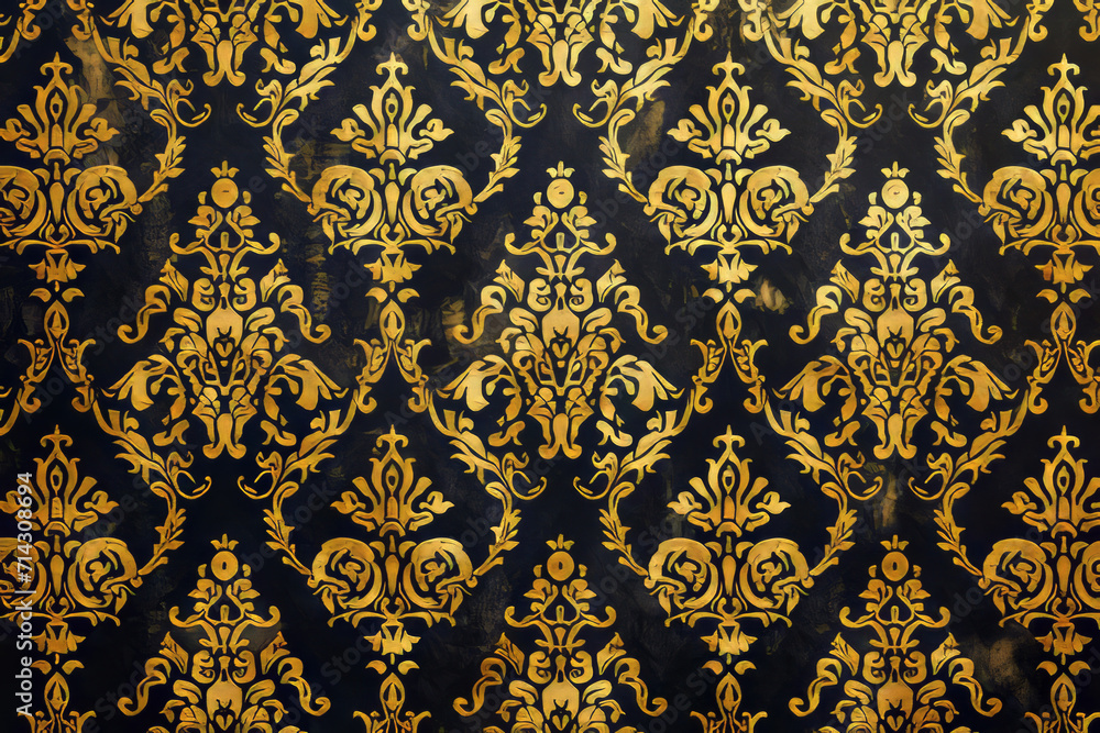 Gilded wallpaper, black  and gold accents with retro vintage influence, surface material texture