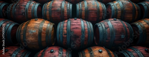 dark red wine barrels stacked together