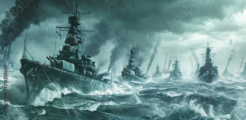 many ships are in the water on a stormy day