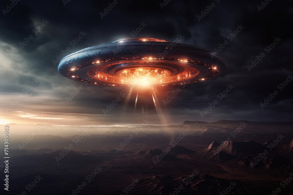 Alien spacecraft hovers motionless in space. Alien spacecraft hovers motionless in space.