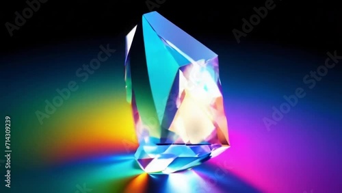 Abstract Colourful Glass prism refracting spectrum light. AI generated loop