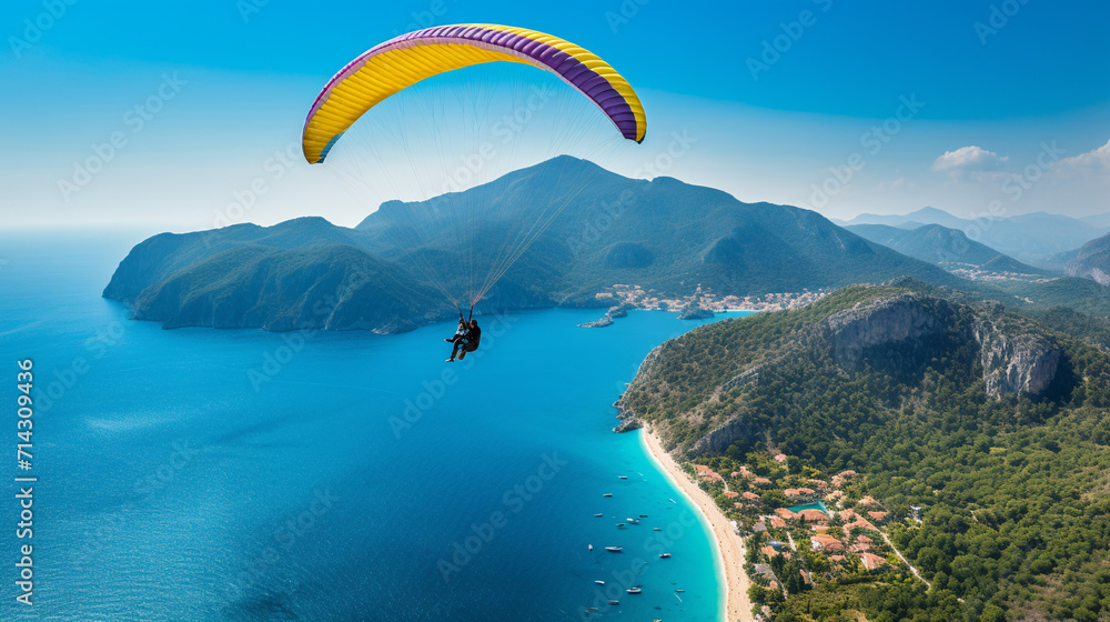 Paragliding in the sky. AI Generative.