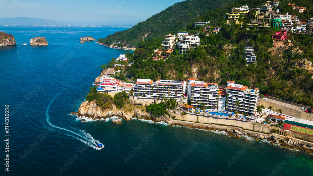 Mismaloya Beach resort town near Puerto vallarta aerial of riviera Nayarit Mexican tourism