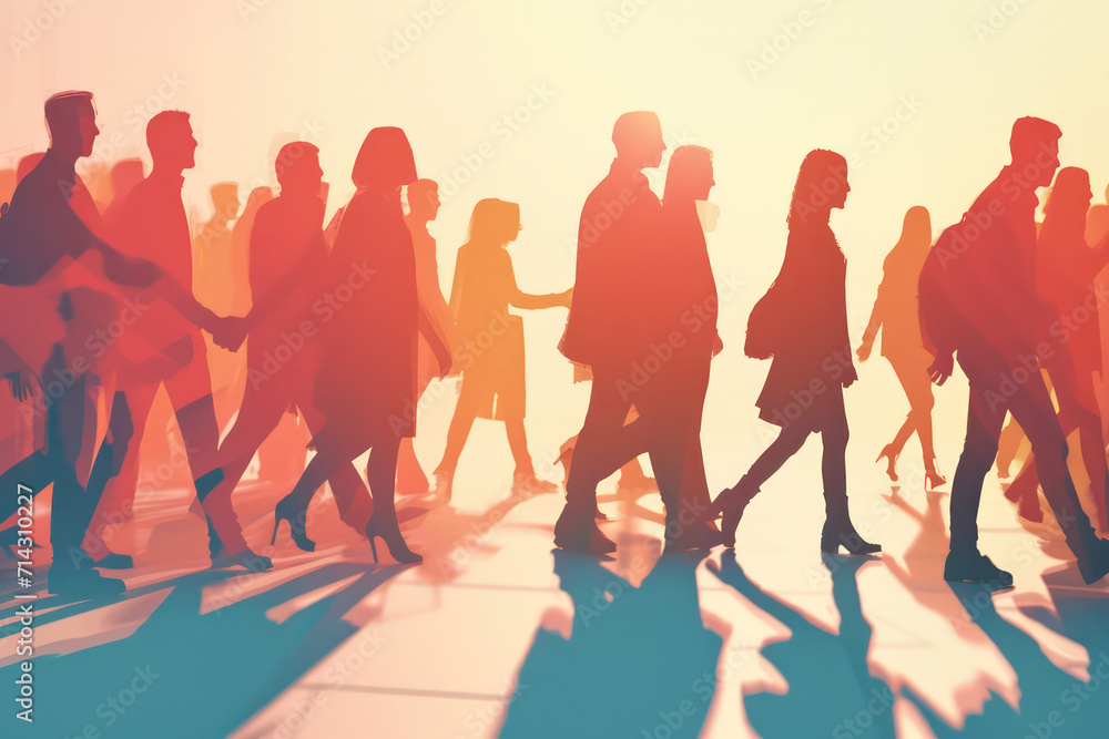 people walking to the right and shaking hands together people walking to the right and shaking hands together