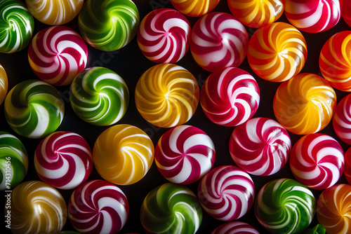 Colorful Swirl Lollipops Pattern, Sweet Spiral Candy Top View