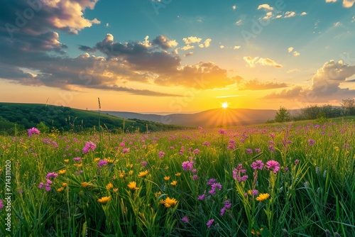 Colorful spring sunrise on meadow © Alizeh